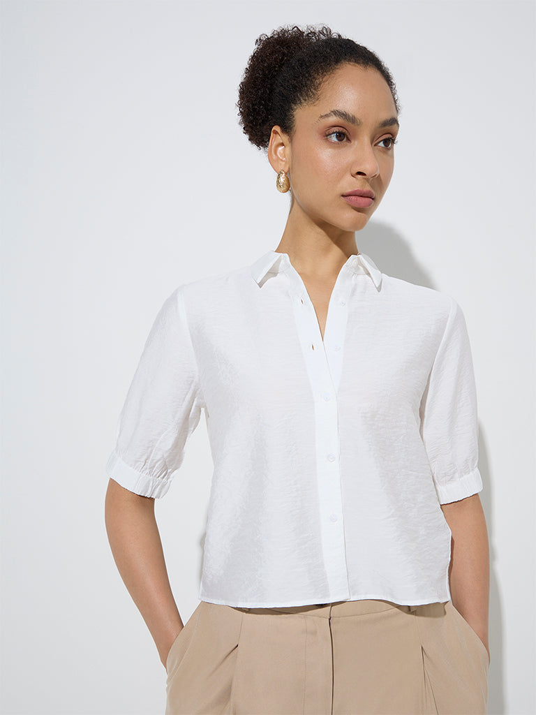 Wardrobe Ivory Crinkle Textured Shirt