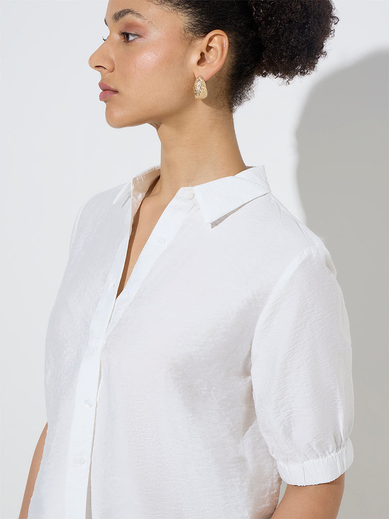 Wardrobe Ivory Crinkle Textured Shirt