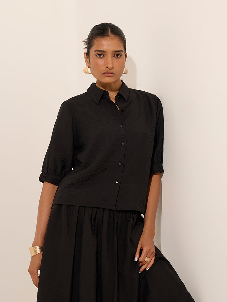 Wardrobe Black Crinkle Textured Shirt