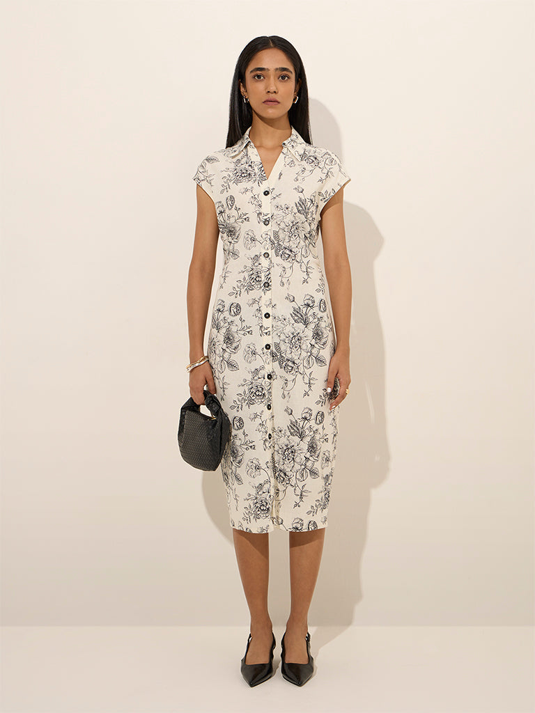 Wardrobe Off-White Floral Printed Shirt Dress