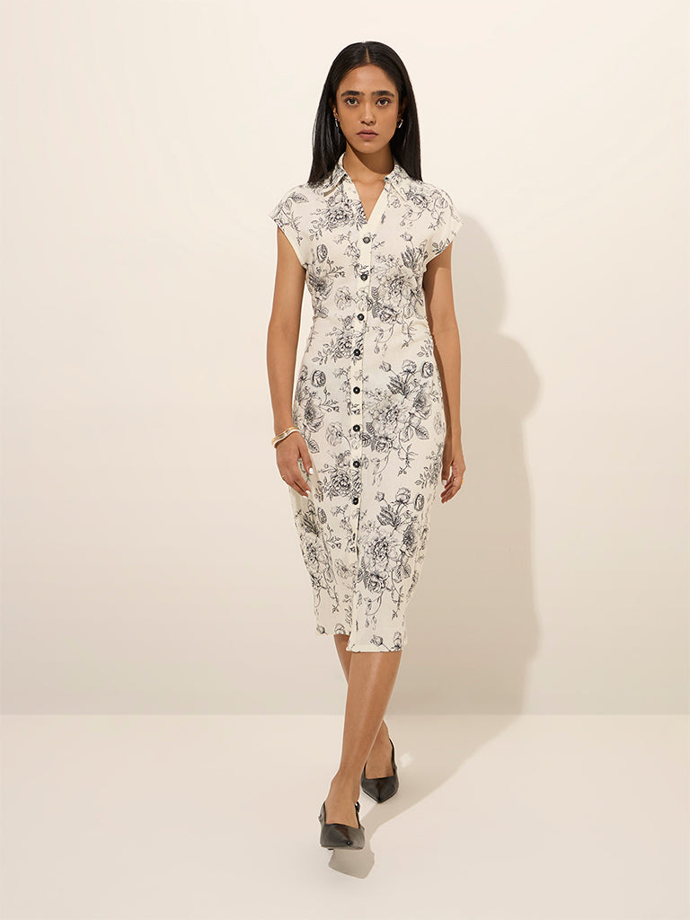 Wardrobe Off-White Floral Printed Shirt Dress