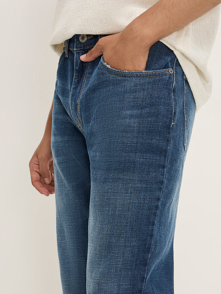 Nuon Dark Blue Washed Slim - Fit Mid - Rise Jeans