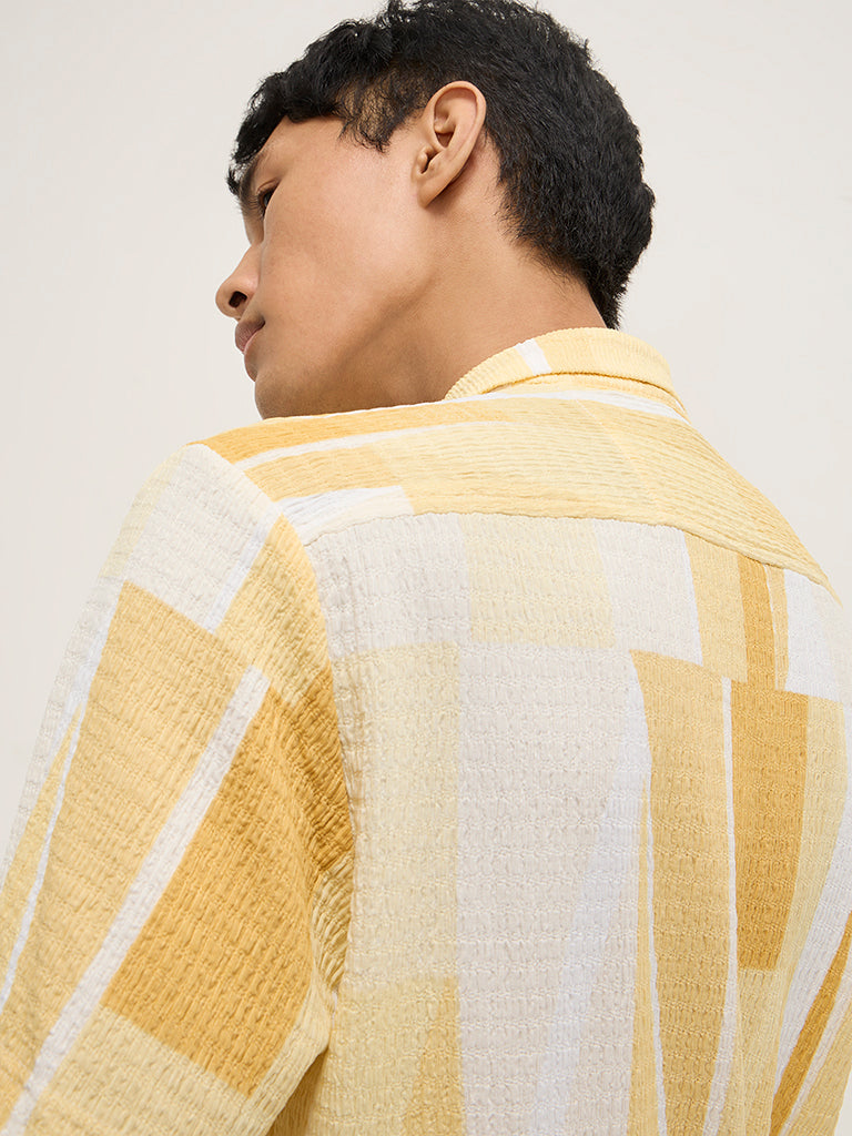 Nuon Yellow Geometric Design Textured Relaxed-Fit Shirt