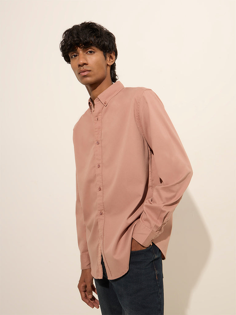 Nuon Dusty Pink Solid Slim-Fit Cotton Shirt