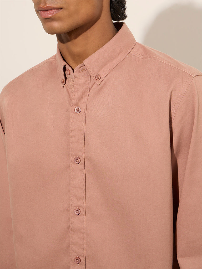 Nuon Dusty Pink Solid Slim-Fit Cotton Shirt