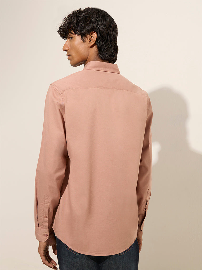 Nuon Dusty Pink Solid Slim-Fit Cotton Shirt