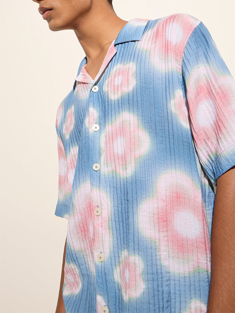 Nuon Blue Floral Printed Relaxed-Fit Shirt