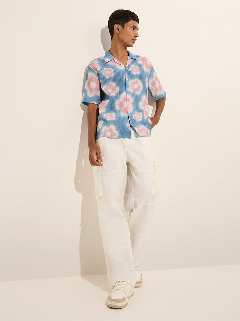 Nuon Blue Floral Printed Relaxed-Fit Shirt