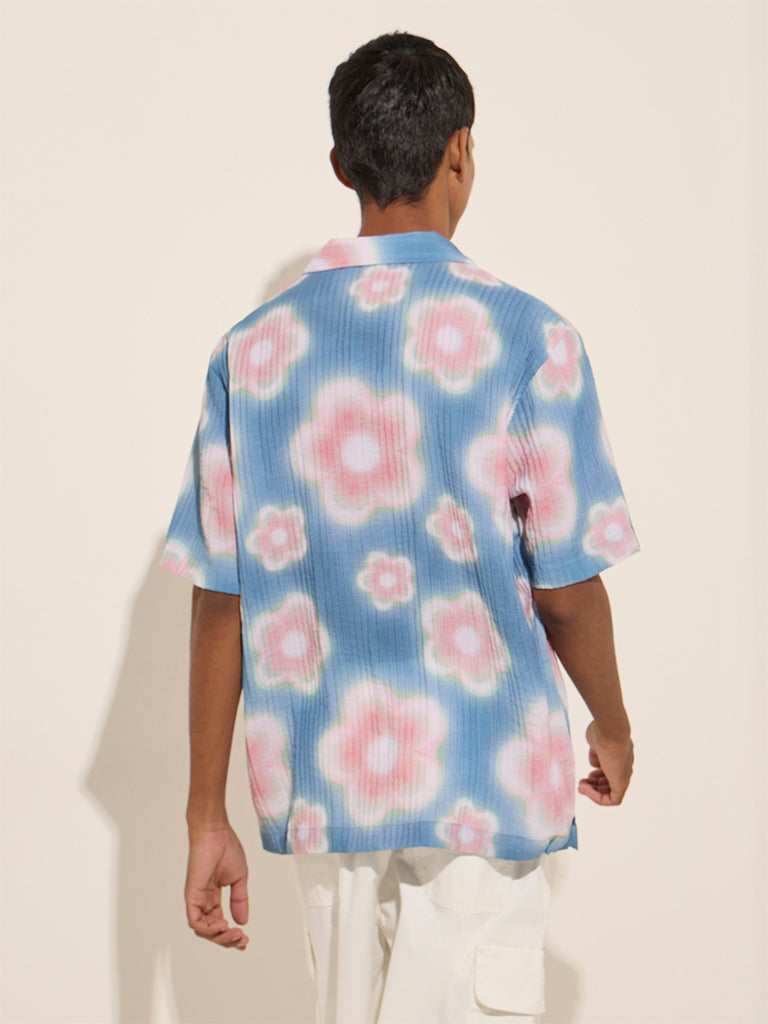 Nuon Blue Floral Printed Relaxed-Fit Shirt