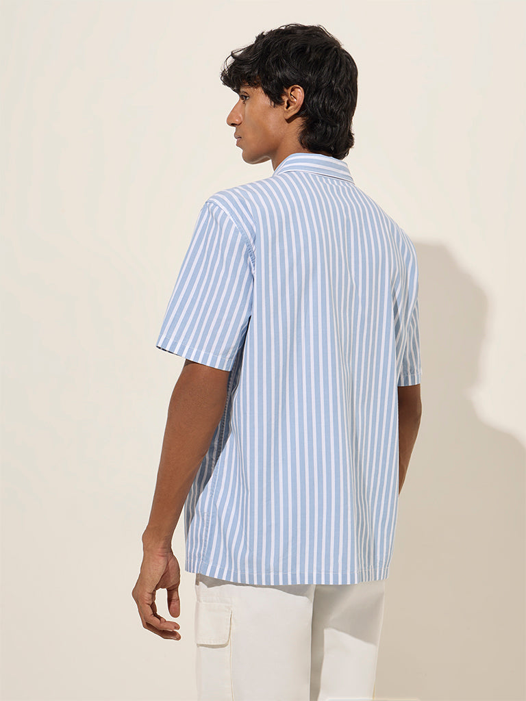 Nuon Blue Stripe Printed Relaxed-Fit Cotton Shirt