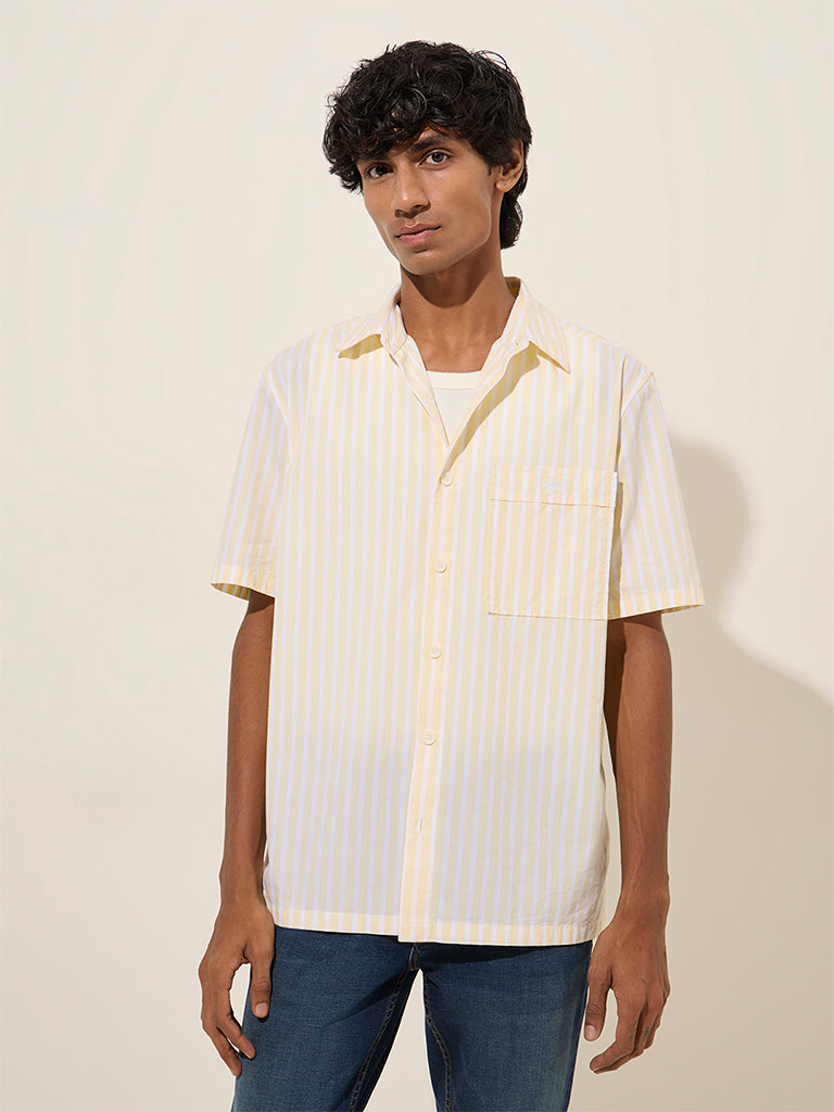 Nuon Yellow Striped Relaxed-Fit Cotton-Blend Shirt