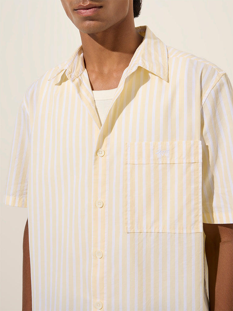 Nuon Yellow Striped Relaxed-Fit Cotton-Blend Shirt