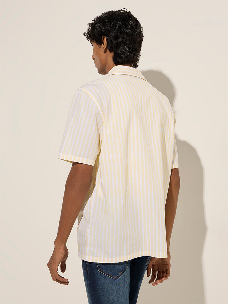 Nuon Yellow Striped Relaxed-Fit Cotton-Blend Shirt