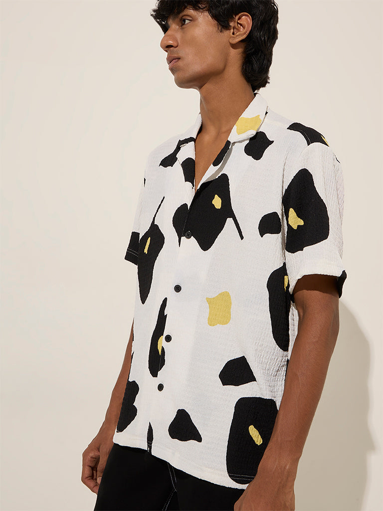 Nuon White Abstract Design Relaxed-Fit Shirt