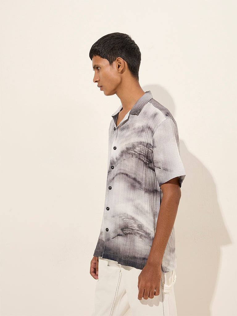 Nuon Charcoal Tie-Dye Design Relaxed-Fit Shirt