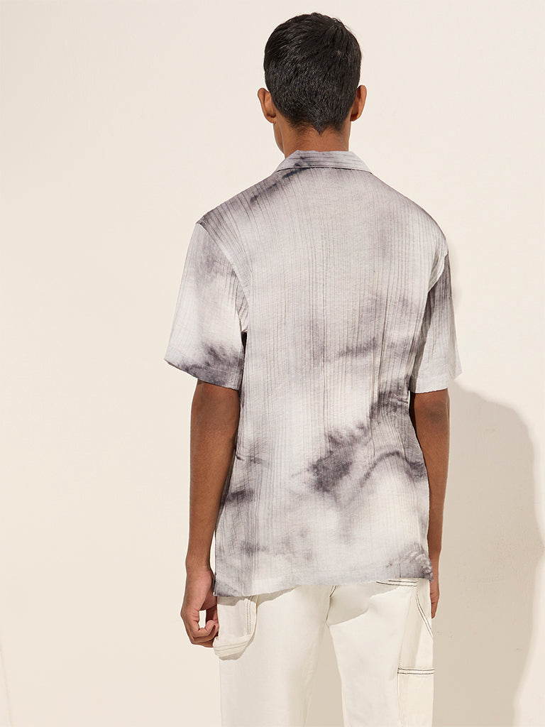 Nuon Charcoal Tie-Dye Design Relaxed-Fit Shirt