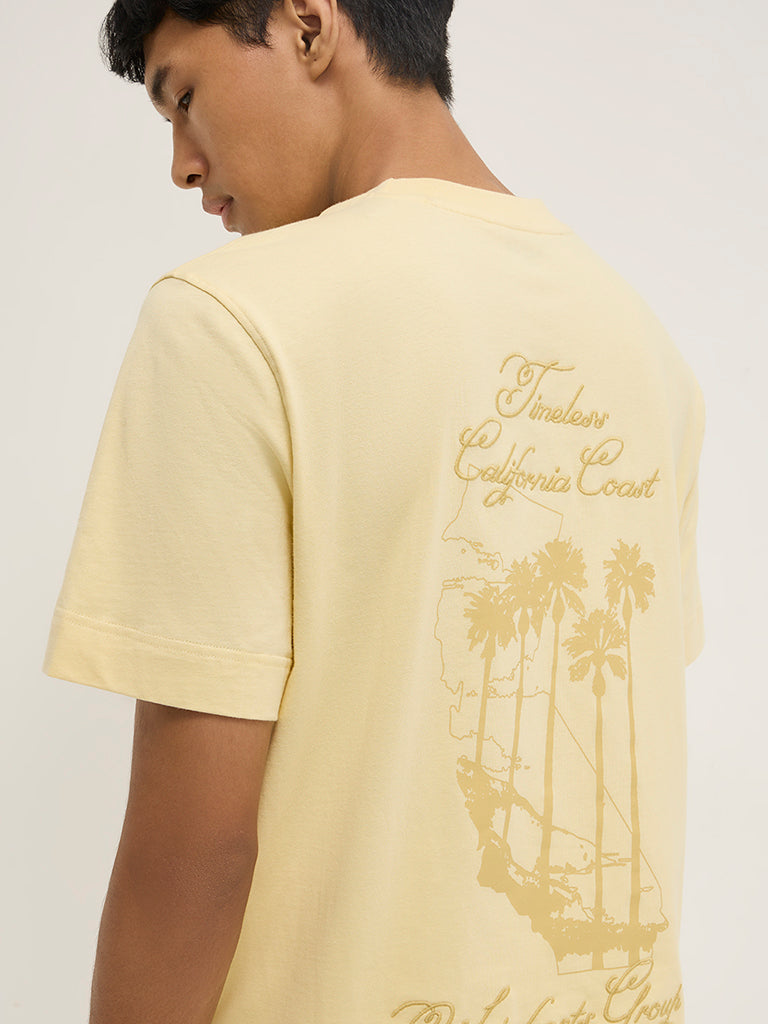 Nuon Yellow Printed Relaxed-Fit Cotton T-Shirt