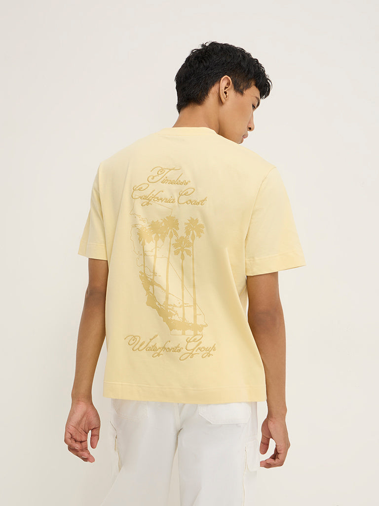 Nuon Yellow Printed Relaxed-Fit Cotton T-Shirt