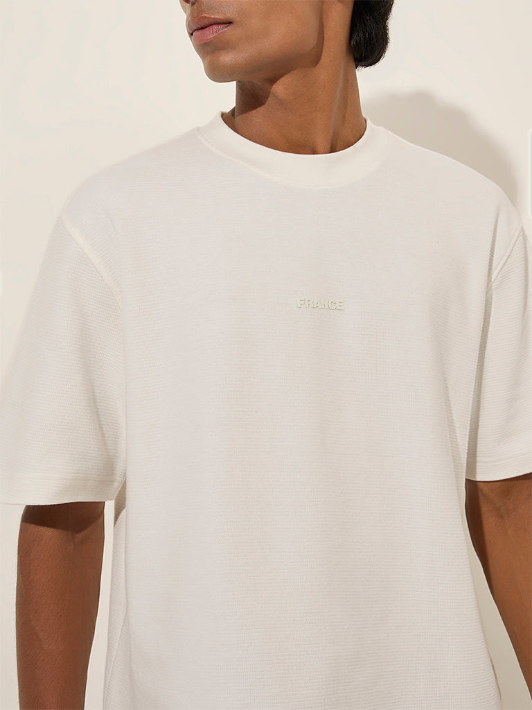 Nuon White Text Design Relaxed-Fit Cotton T-Shirt