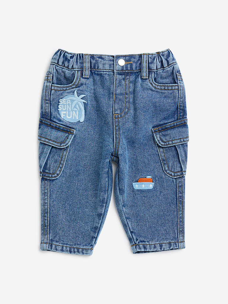 HOP Baby Blue Cargo-Style Mid-Rise Jeans