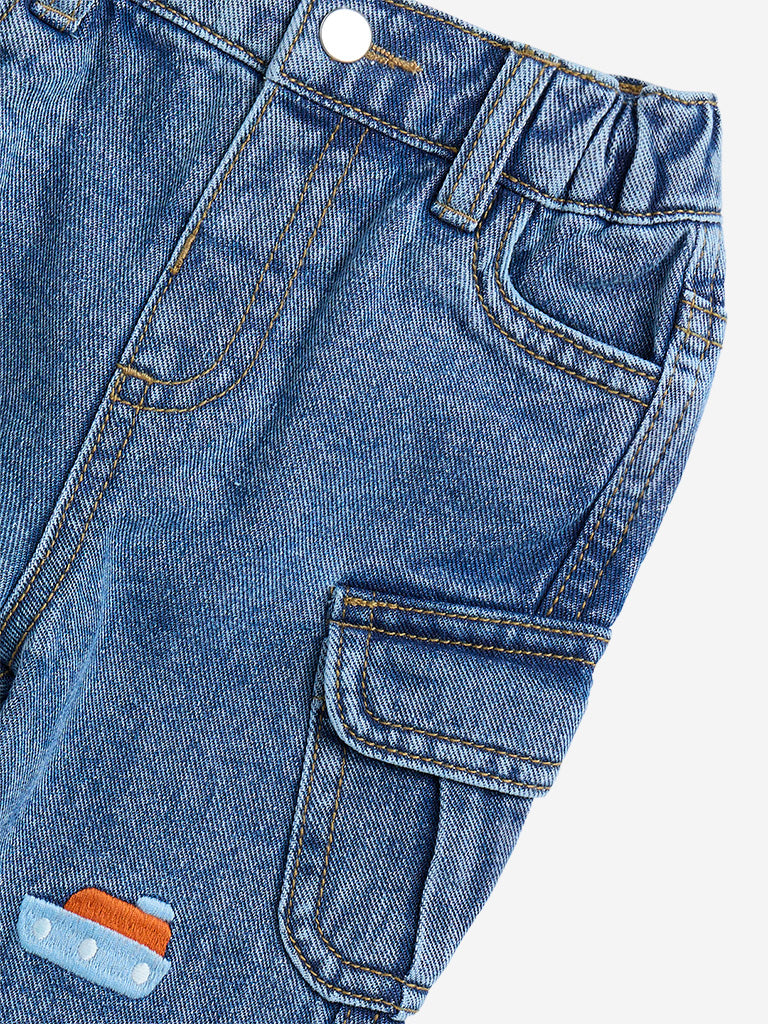 HOP Baby Blue Cargo-Style Mid-Rise Jeans