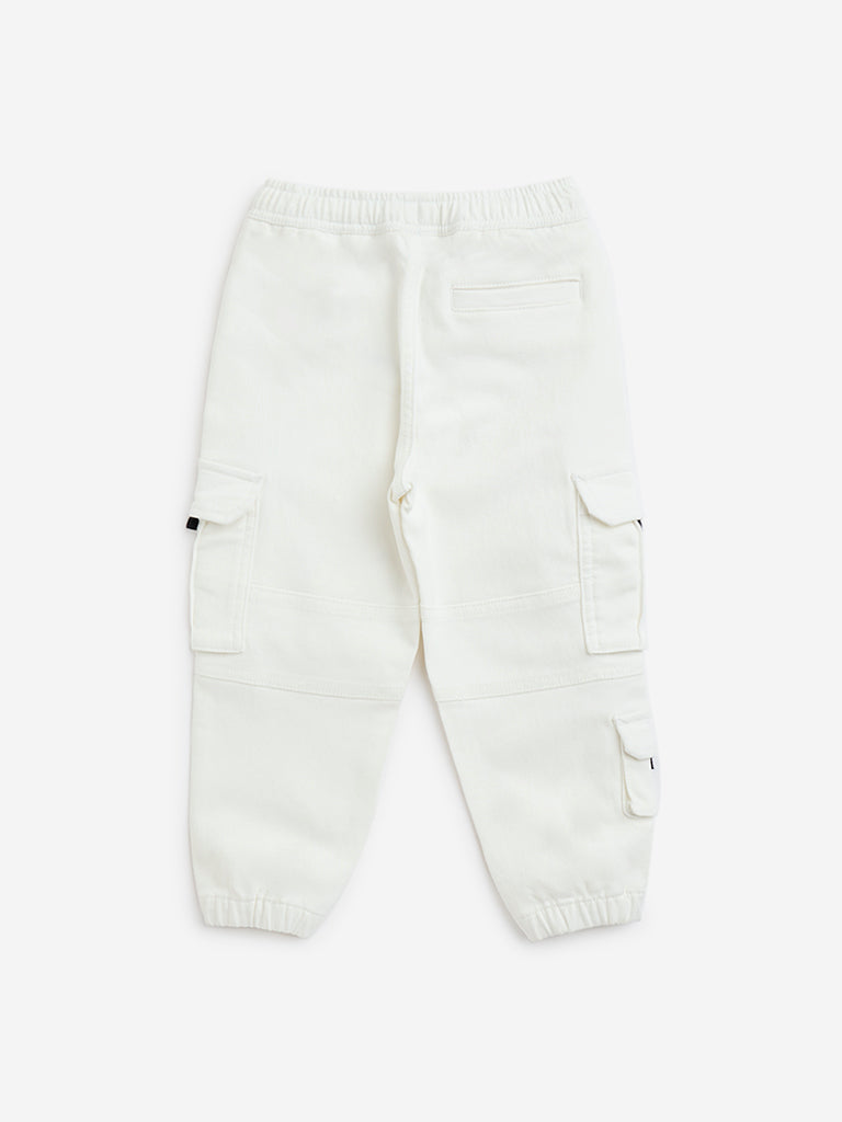 HOP Kids White Cargo-Style Mid-Rise Cotton-Blend Joggers