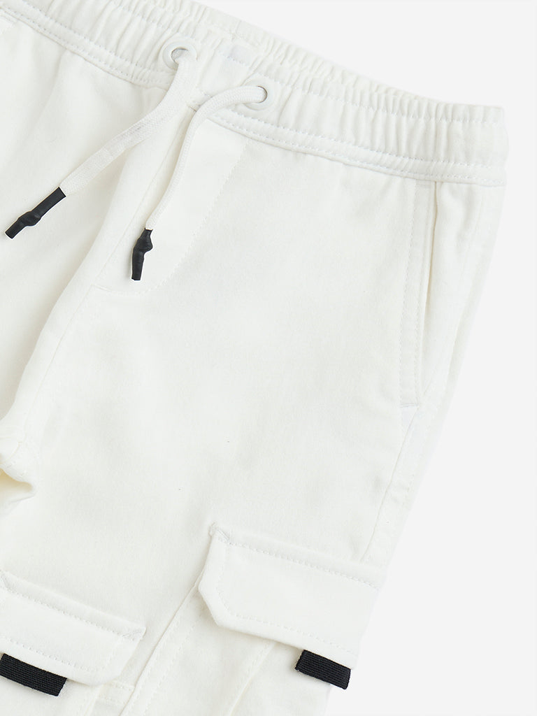 HOP Kids White Cargo-Style Mid-Rise Cotton-Blend Joggers