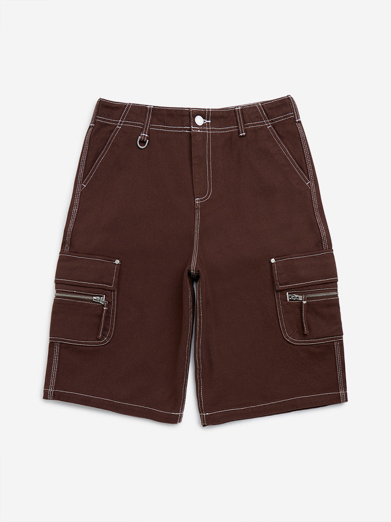 Y&F Kids Brown Mid-Rise Denim Shorts