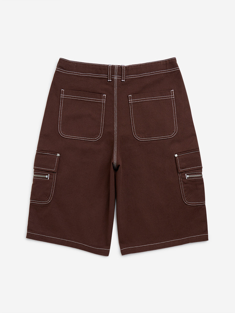 Y&F Kids Brown Mid-Rise Denim Shorts