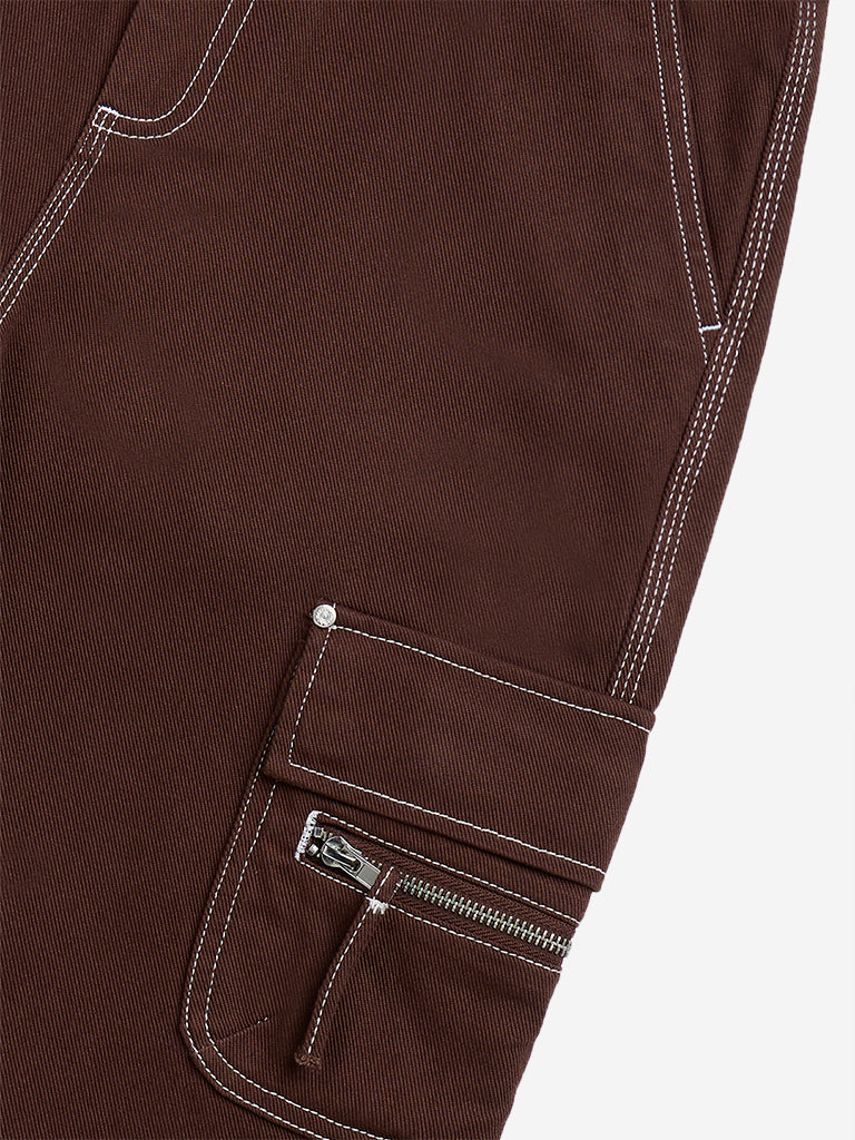 Y&F Kids Brown Mid-Rise Denim Shorts