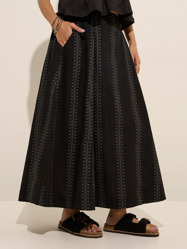 Bombay Paisley Black Printed High-Rise Cotton-Blend Skirt