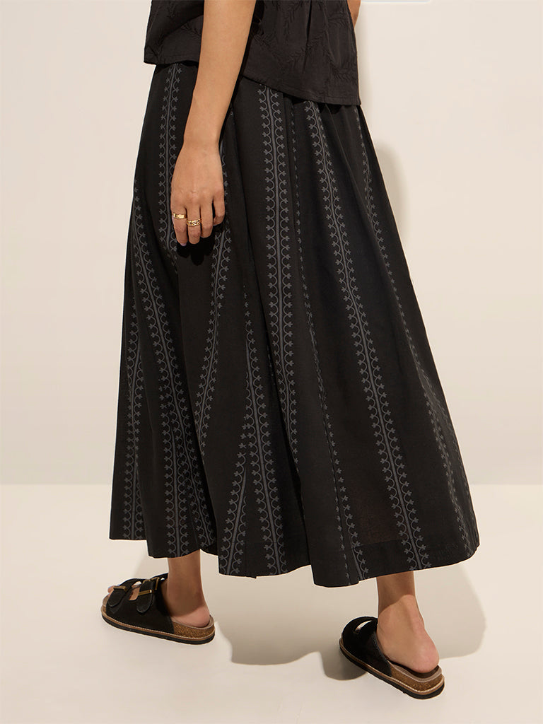 Bombay Paisley Black Printed High-Rise Cotton-Blend Skirt