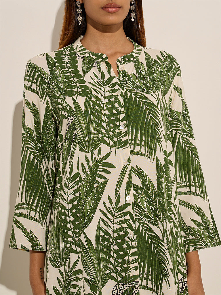 Utsa Green Foliage Printed A-Line Kurta