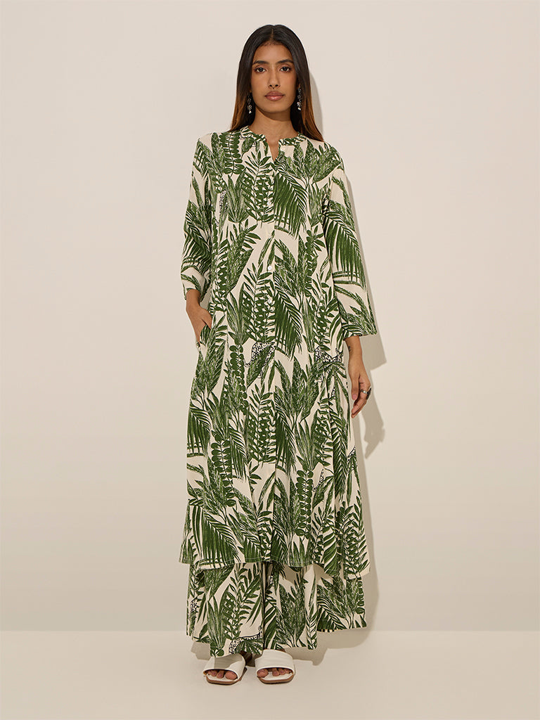 Utsa Green Foliage Printed A-Line Kurta