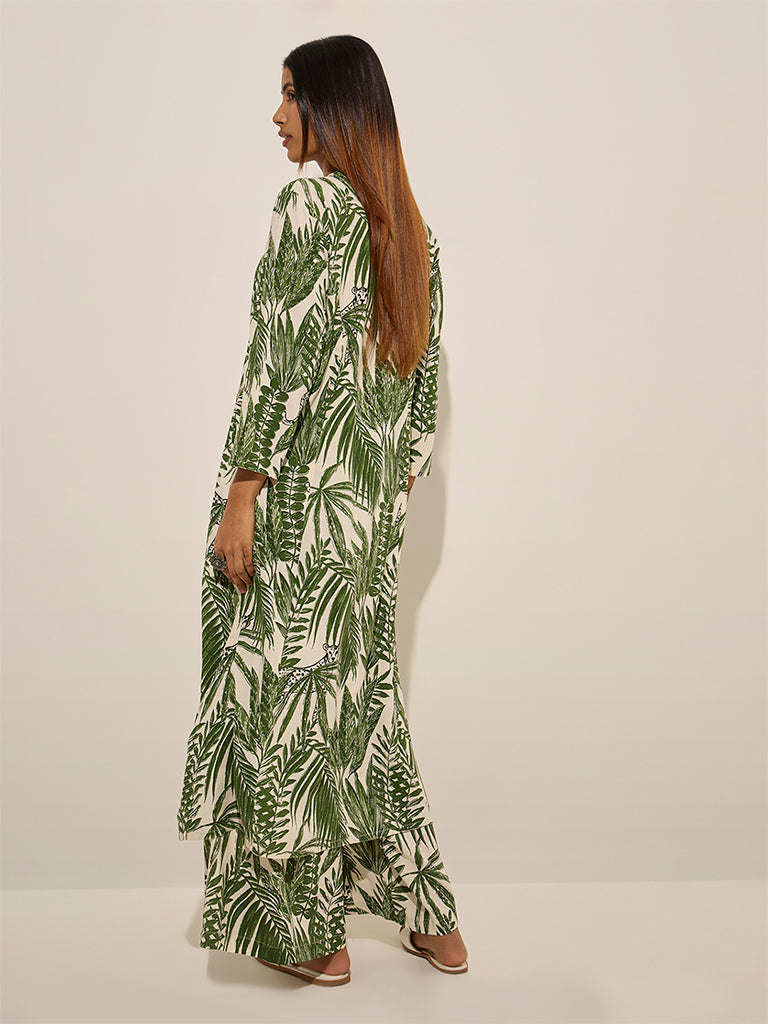 Utsa Green Foliage Printed A-Line Kurta