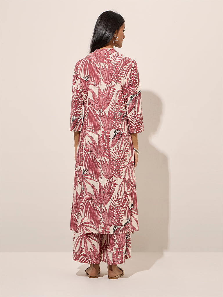 Utsa Dark Pink Tropical Printed A-Line Kurta