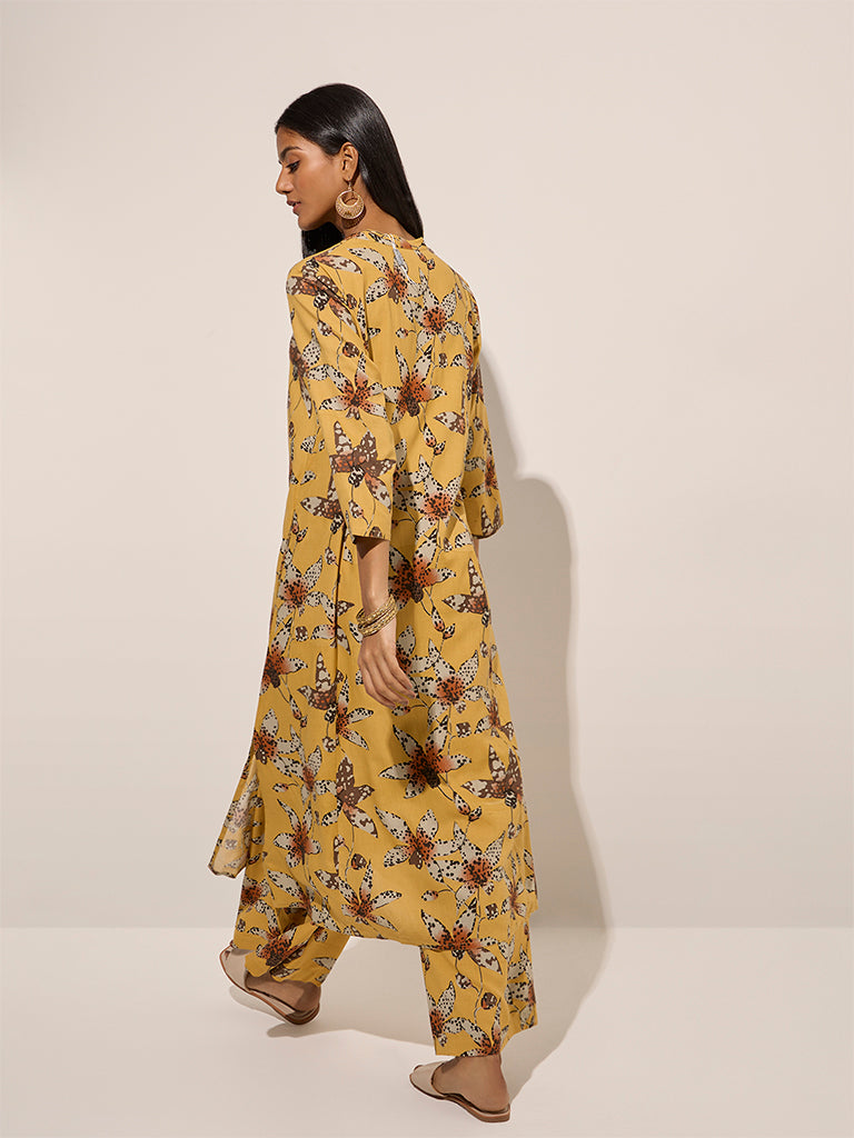 Utsa Yellow Floral Printed A-Line Kurta