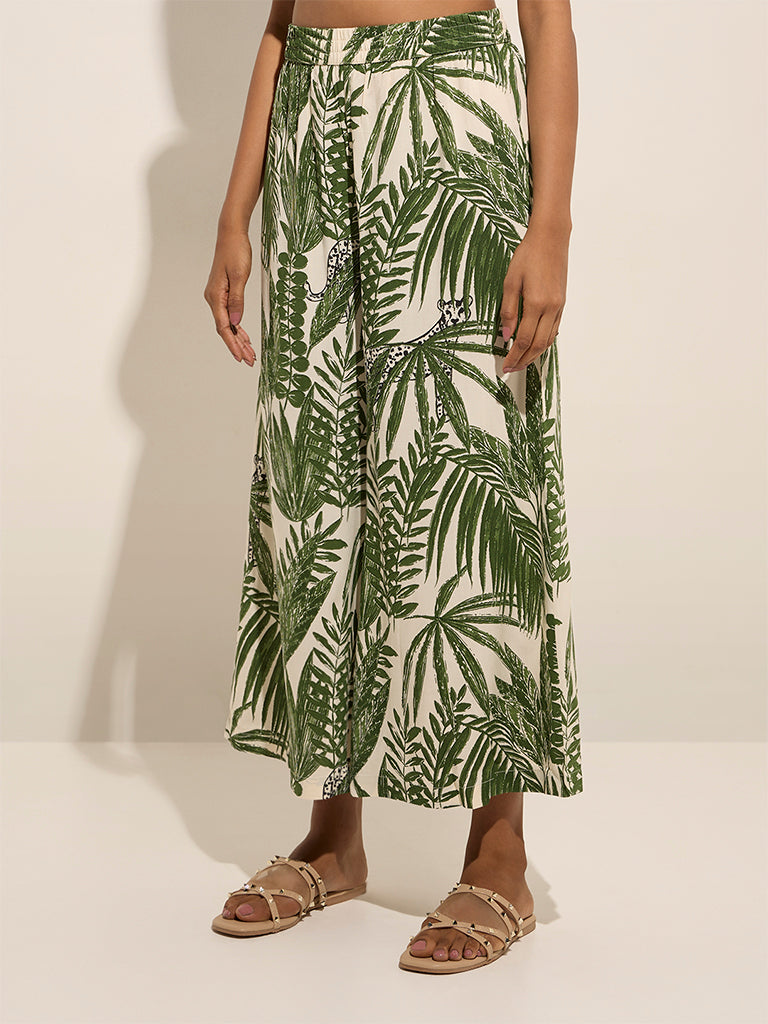 Utsa Green Foliage Printed Palazzos