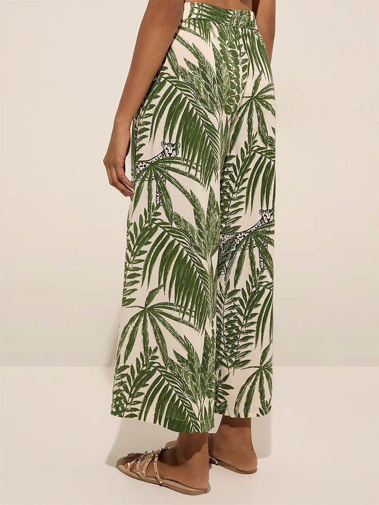 Utsa Green Foliage Printed Palazzos