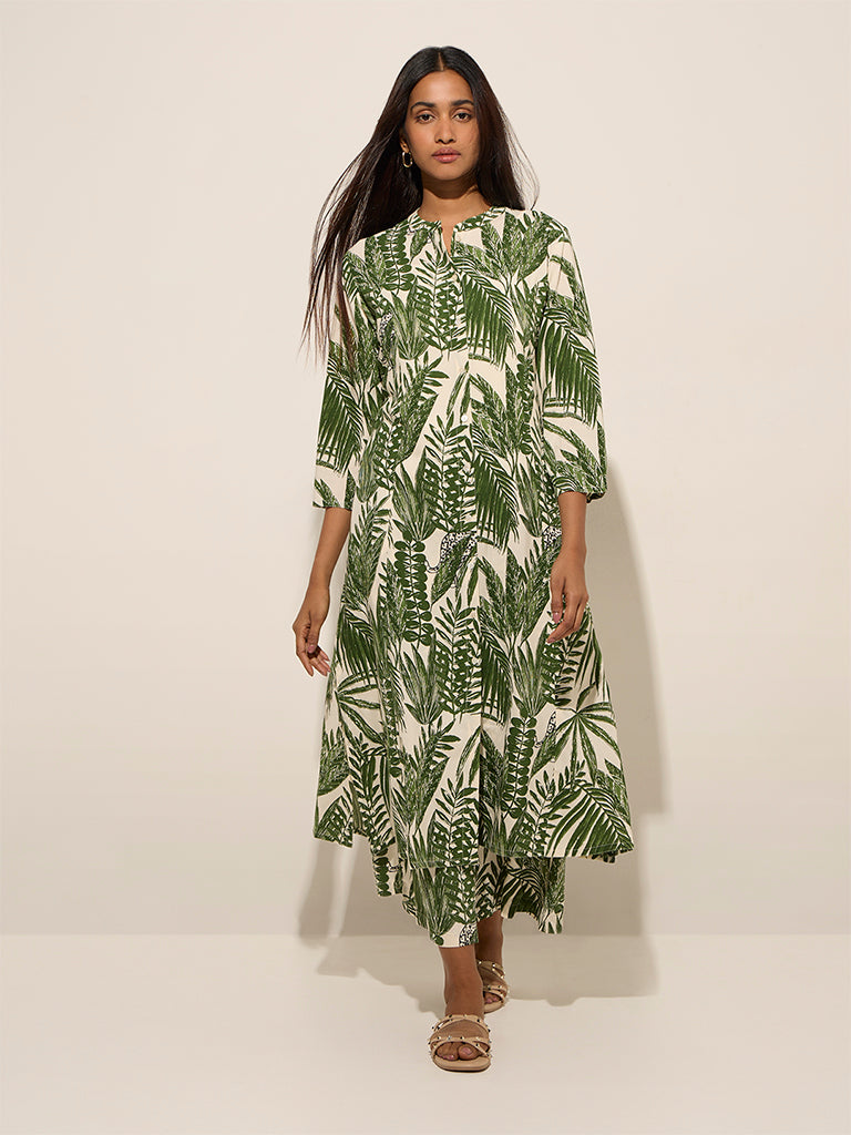 Utsa Green Foliage Printed Palazzos