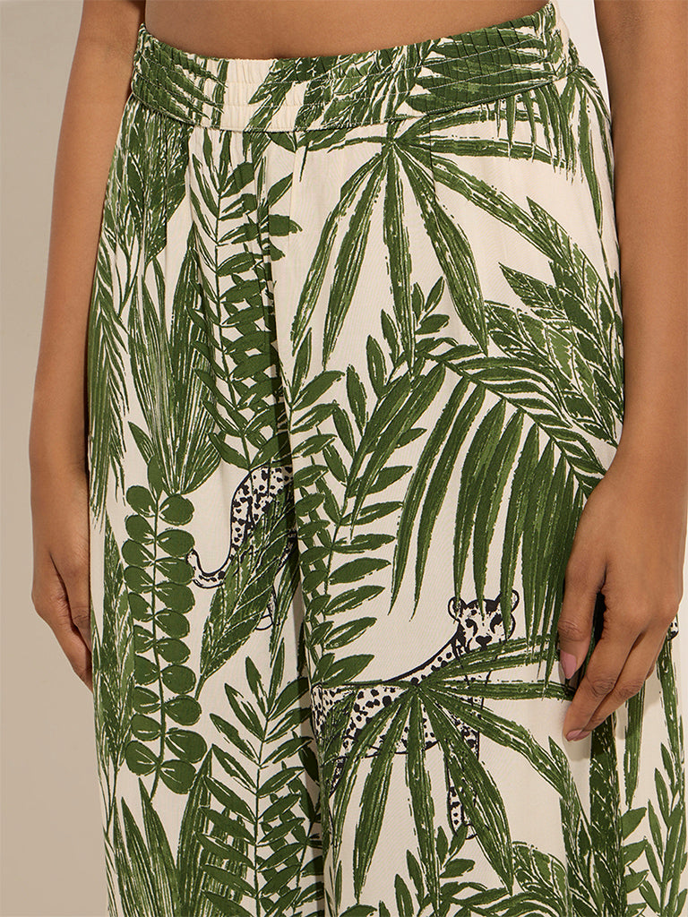 Utsa Green Foliage Printed Palazzos