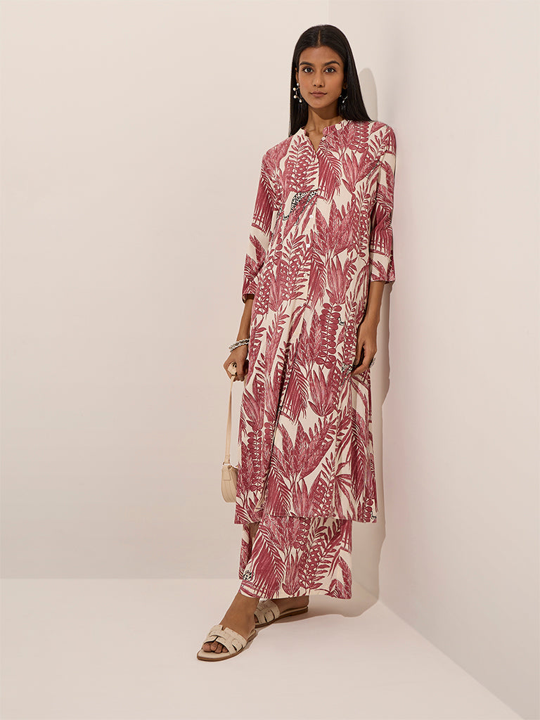 Utsa Dark Pink Tropical Printed Palazzos