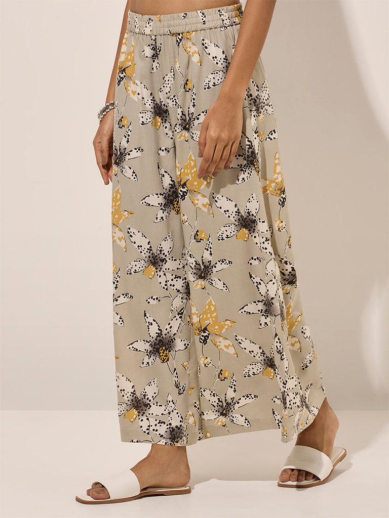 Utsa Grey Floral Printed Palazzos