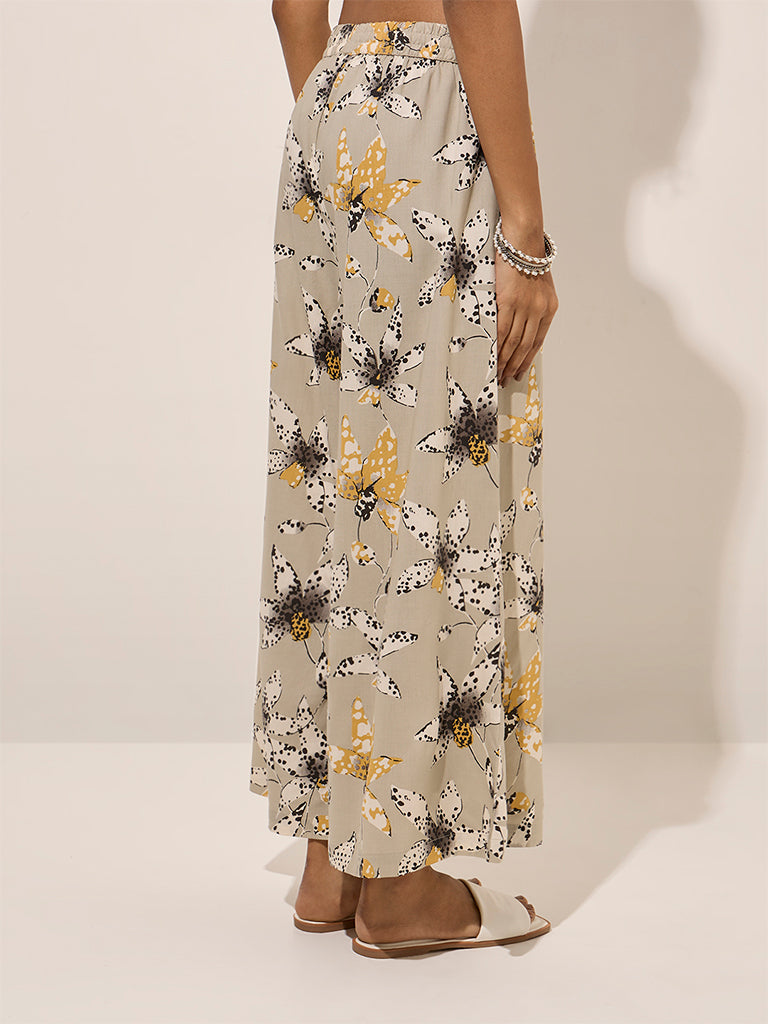 Utsa Grey Floral Printed Palazzos