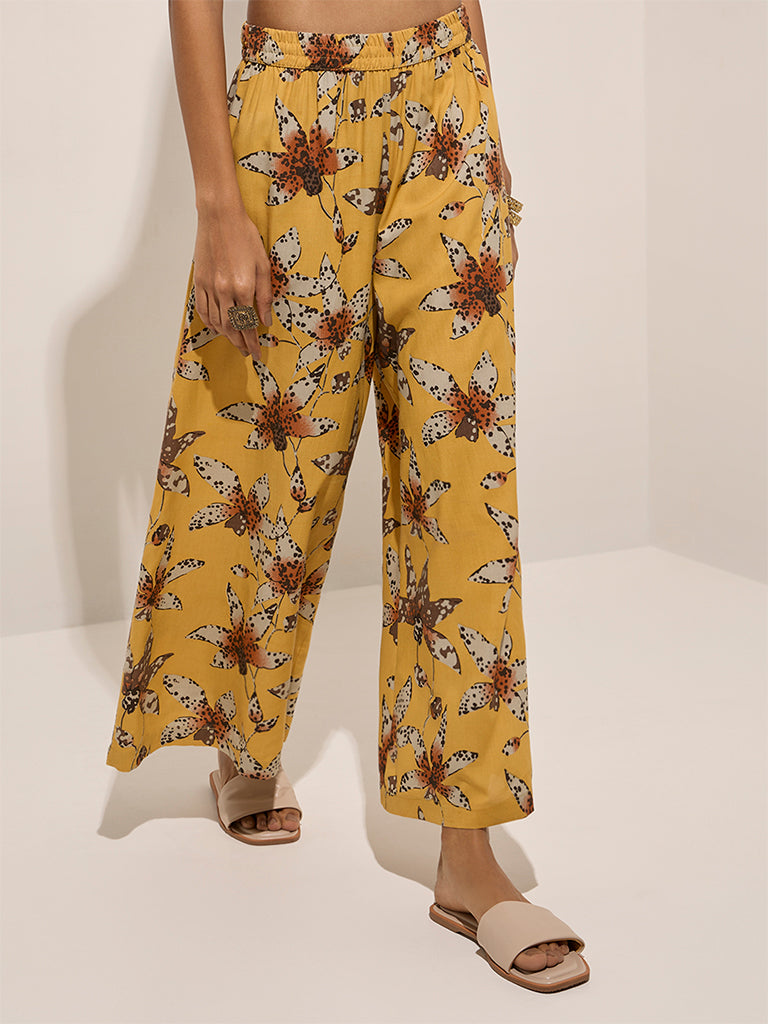 Utsa Yellow Floral Printed Palazzos