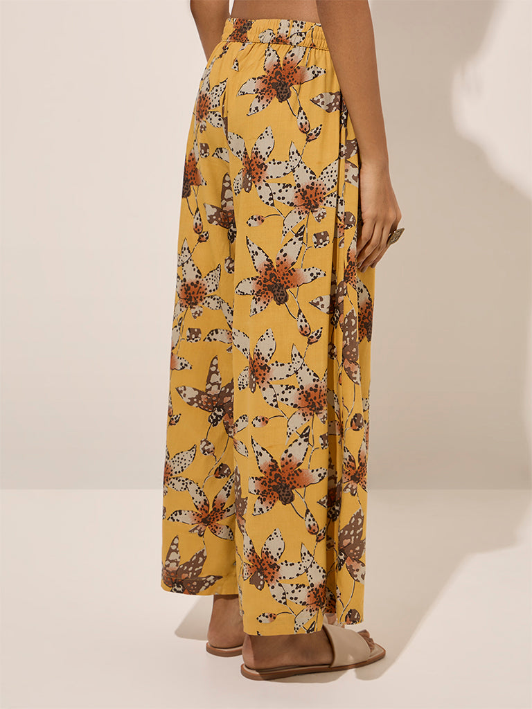 Utsa Yellow Floral Printed Palazzos