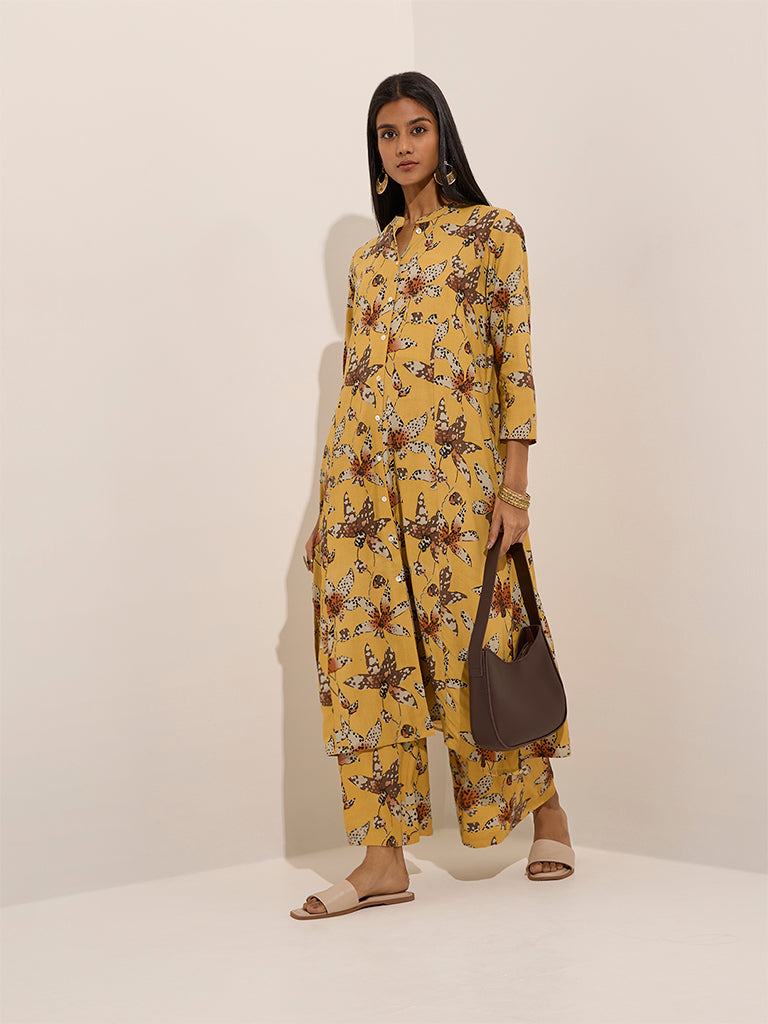 Utsa Yellow Floral Printed Palazzos