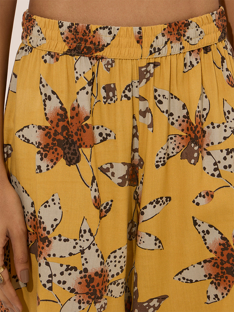 Utsa Yellow Floral Printed Palazzos