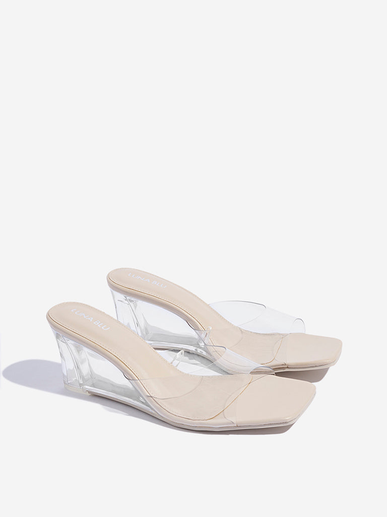 LUNA BLU Ivory Vinyl Heel Sandals