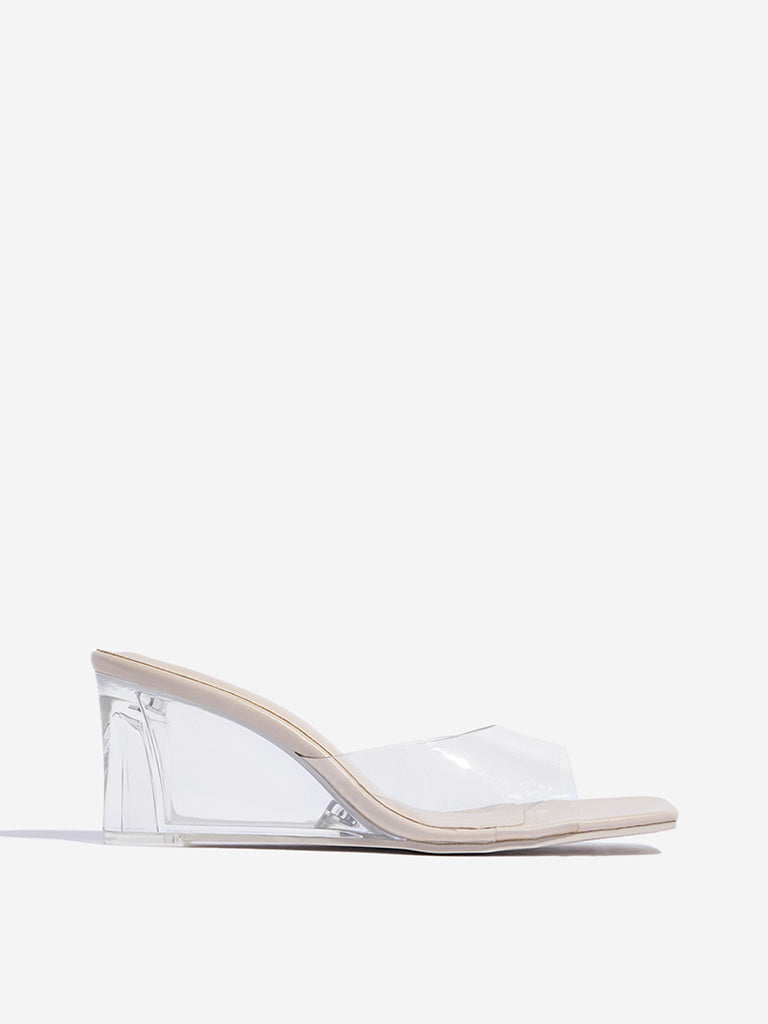 LUNA BLU Ivory Vinyl Heel Sandals